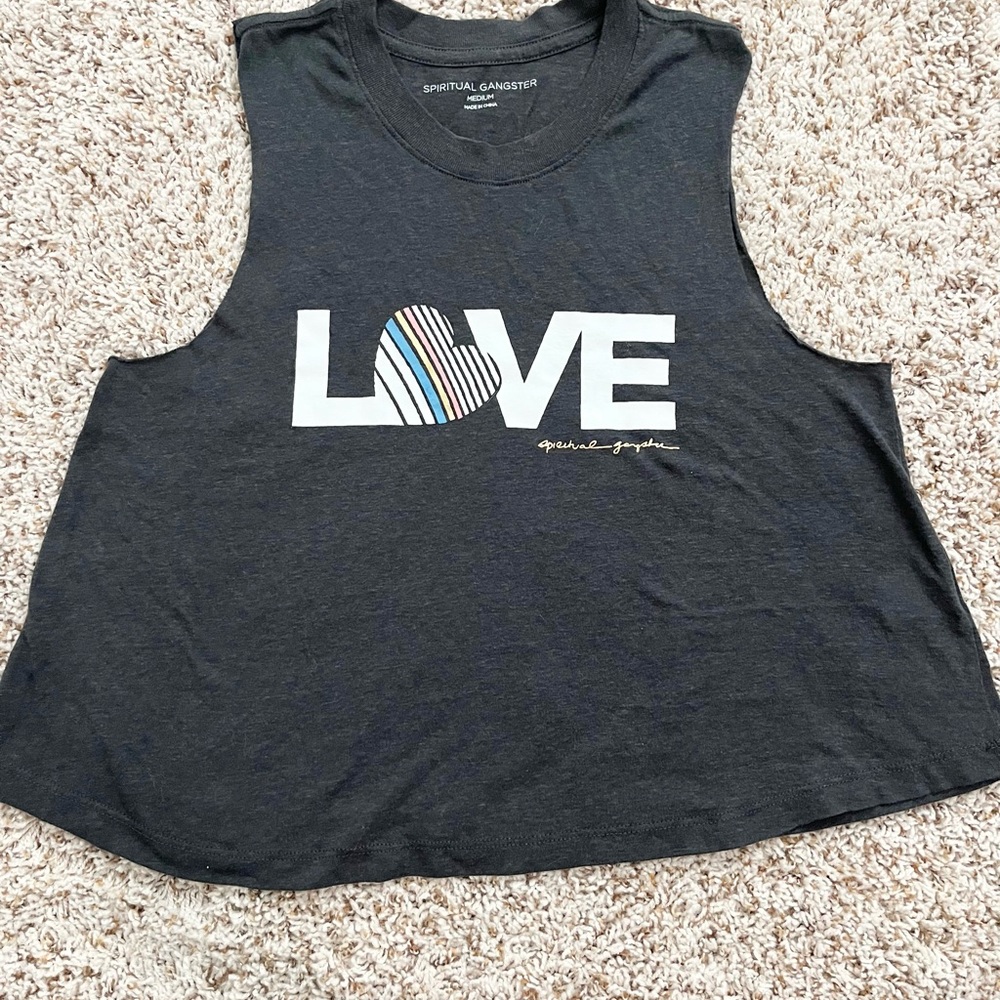 Spiritual Gangster Gray Boxy Muscle Tee Crop